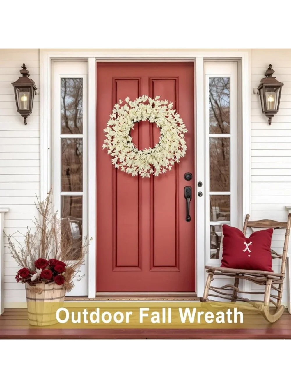 26-Inch Realistic Autumn Wreath for Front Door - Fall Decor, Outdoor Elegance